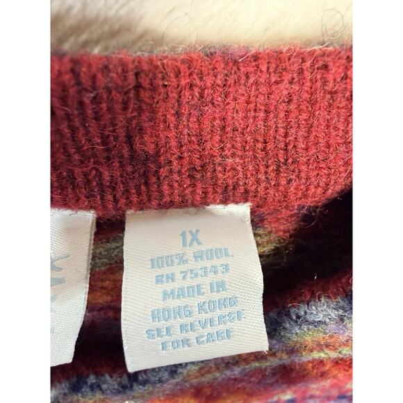 NORTHERN ISLE Vintage Fair Isle Cardigan Sweater Deep Plum Metal Clasps 1X Wool - Picture 3 of 13